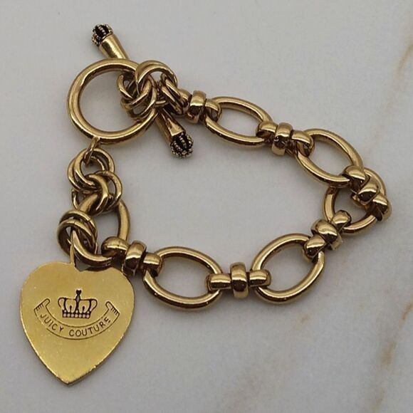 Juicy Couture Gold Heart  Charm Toggle Chain Bracelet Jewelry - Picture 11 of 11
